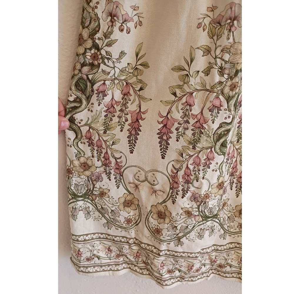 Max Studio London Floral Linen Blend Midi Skirt Cream Green Pink L Cottagecore - Picture 4 of 9